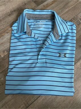 Jordan Men's Light Blue Polo with Navy Stripes